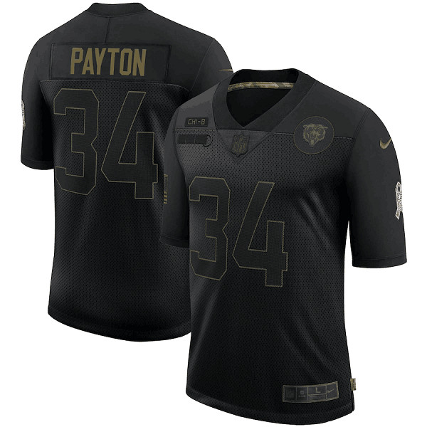 Men's Chicago Bears #34 Walter Payton Black NFL 2020 Salute To Service Limited Stitched Jersey